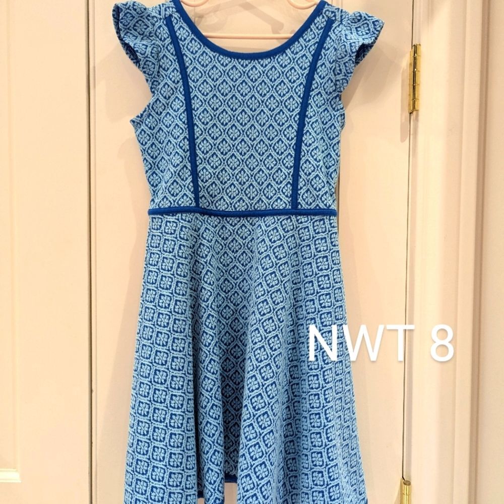 NWT Janie and Jack blue twirly knit textured flare dress size 8